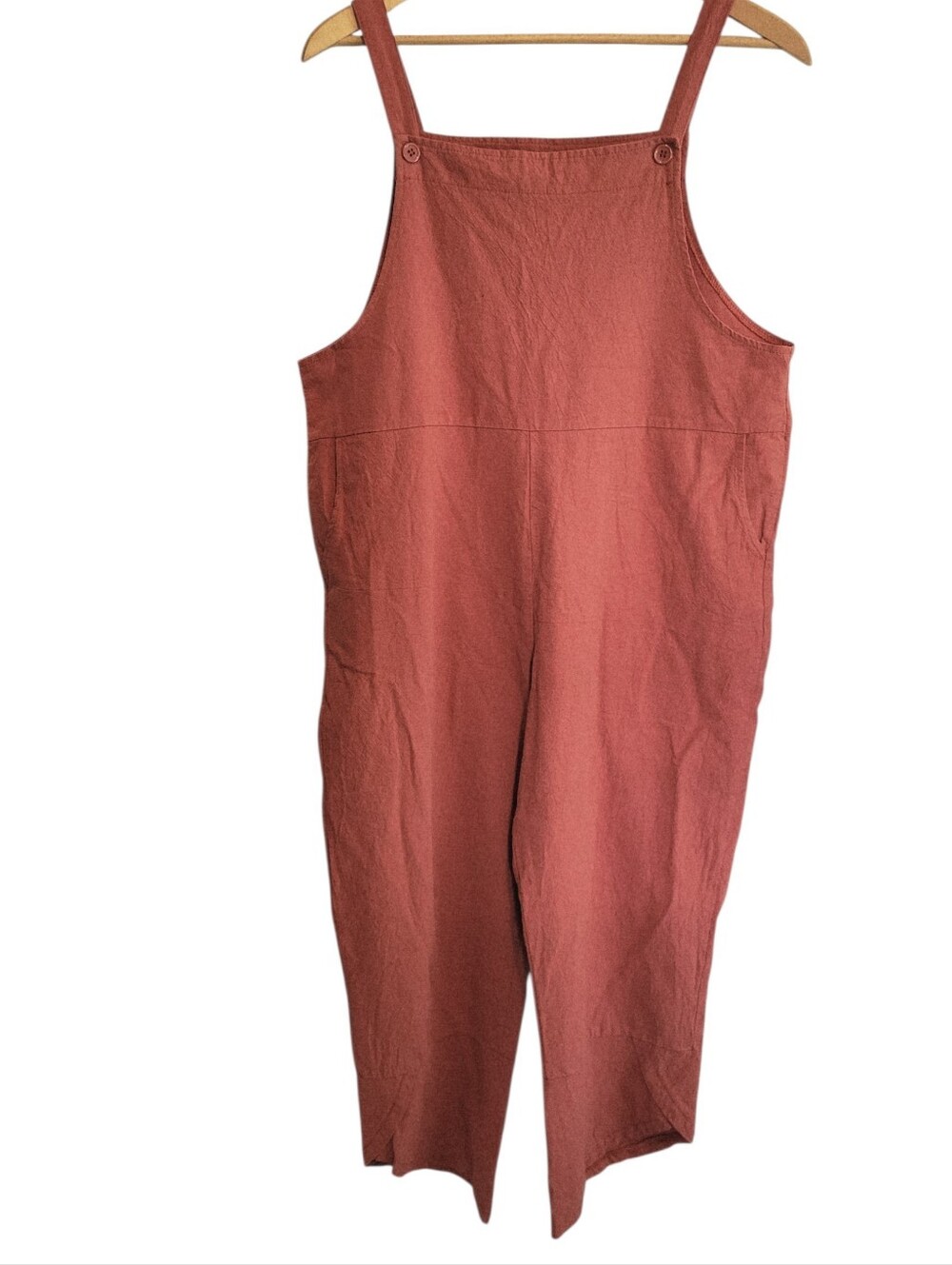 Women's Cotton Linen Ankle  Wide-Leg Overalls Jumpsuit Terracotta Size Large